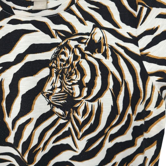 Chicos Zenergy T Shirt Womens 1 US 8/10 Tiger Animal Print Side Slit Stretch - Picture 6 of 16